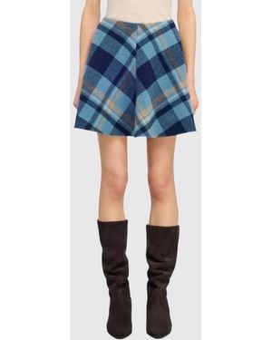 Semicouture Check Wool-Blend A-Line Mini Skirt With Slim Fit - Blue