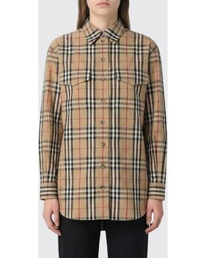 Burberry Long Check Cotton Shirt - Natural