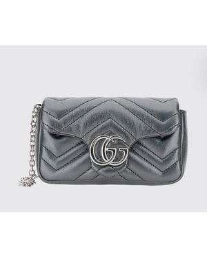 Gucci Mini Bolso Gg Marmont En Napa Acolchada Con Motivo De Chevron - Gris