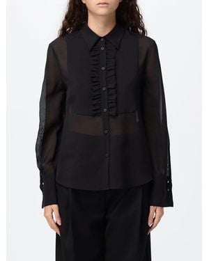 Tela Long-Sleeved Crêpe Shirt With Ruffles And Plastron - Black