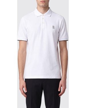 Brunello Cucinelli Polo De Algodón De Manga Corta Con Logotipo Bordado - Blanco