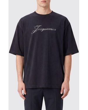 Jacquemus Crew Neck Cotton Blend T-Shirt With Printed Contrast Logo - Black