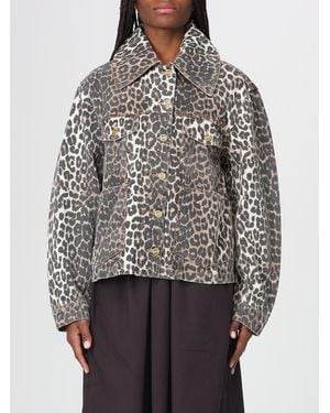 Ganni Animal Print Organic Cotton Jacket - Grey