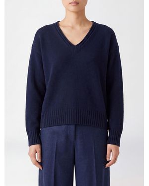Drumohr Pure Cashmere V-Neck Jumper With Dropped Shoulders - Blue