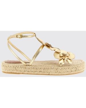 Zimmermann Orchid Laminated Leather Wedge Sandal With Floral Applications - Natural