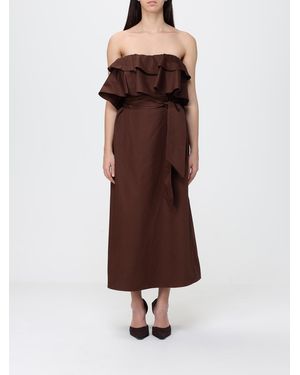 Hanita Cotton Poplin Midi Dress With Ruffles - Brown