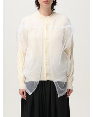 Comme des Garçons Elegant Layered Cardigan With Button Closure Casual Outerwear - Natural