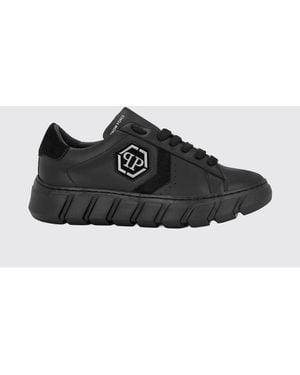 Philipp Plein Hexagon Force Low-Top Perforated Leather Sneakers With Logo - Black