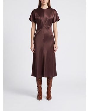 PINKO Kangoo High Neck Short-Sleeved Satin Midi Sheath Dress - Purple