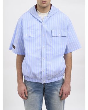 PDF Striped Cotton Hooded Shirt - Blue