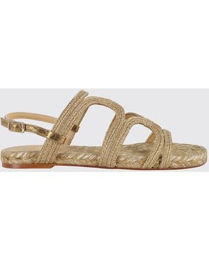 Castañer Elegant Woven Strappy Sandals With Adjustable Ankle Strap Flat Heel And A Leather Sole - Metallic
