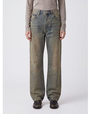 Purple Straight-Fit Bleached Cotton Denim Jeans With Worn Effect - Grey
