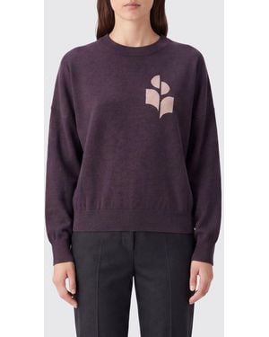 Isabel Marant Jacquard Logo Cotton And Wool Crewneck Jumper - Purple