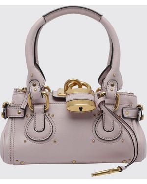 Chloé ChloÉ Paddington Handtasche Aus Leder Mit Vorhängeschloss Und Nieten - Grau