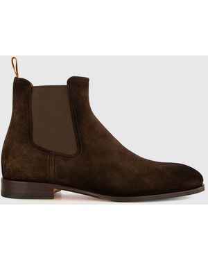 Santoni Suede Calfskin Chelsea Boots With Pull Tab - Brown
