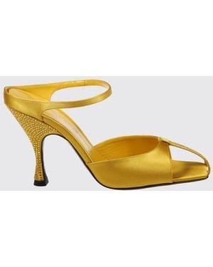 Herbert Levine Satin Mules With Rhinestones - Yellow