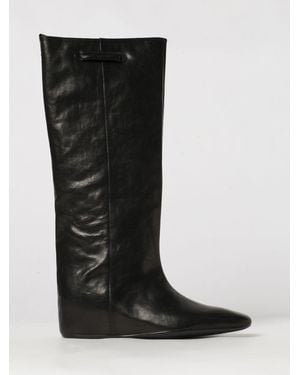 Paloma Barceló Judith Nappa Leather Knee-High Boots With Square Toe And Wedge - Black