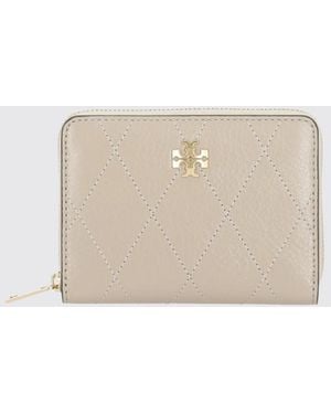 Tory Burch Kleines Charlie Leder-Portemonnaie Mit Reißverschluss Und Double T-Logo - Natur
