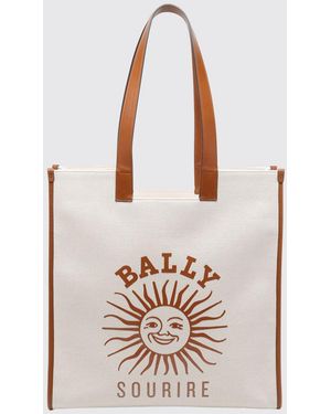 Bally Cotton Canvas Bag With Printed Logo - Natural
