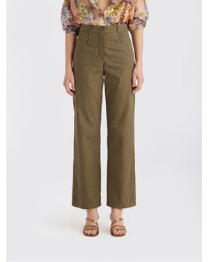 Momoní MomonÌ High-Waisted Cropped Cotton Pants With Slash Pockets - Natural