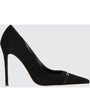 Elisabetta Franchi Suede Pointed-Toe Pumps With Metallic Monogram Logo - Black