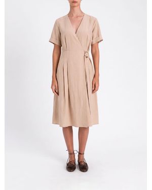 Twinset Linen Blend Wrap Dress - Natural