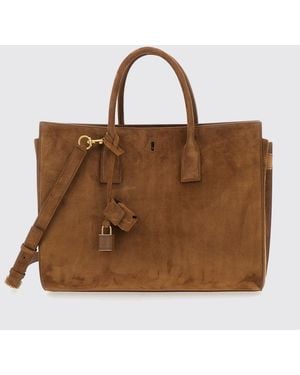 Saint Laurent Grand Sac À Main Sac De Jour En Cuir De Veau Suédé - Marron