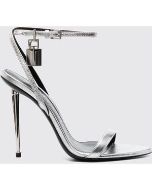 Tom Ford Padlock High-Heel Laminated Nappa Sandals - White