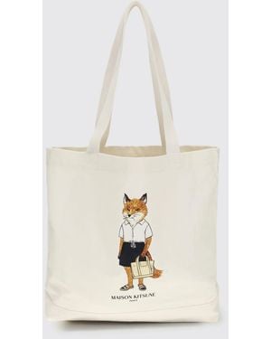 Maison Kitsuné Maison KitsunÉ Printed Cotton Tote Bag - White