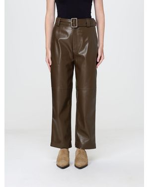 Twinset High-Waisted Straight-Leg Cropped Faux Leather Pants - Brown