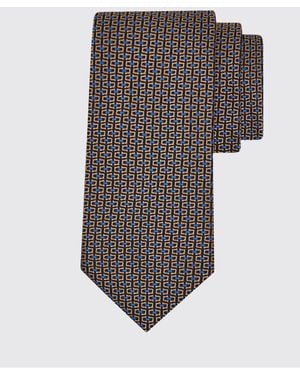 Ferragamo Pure Silk Tie With Abstract Geometric Print - Grey