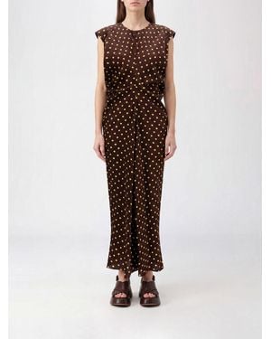 Marni Polka-Dot Silk-Blend Midi Tunic With Padded Shoulders And Tie Closure - Brown