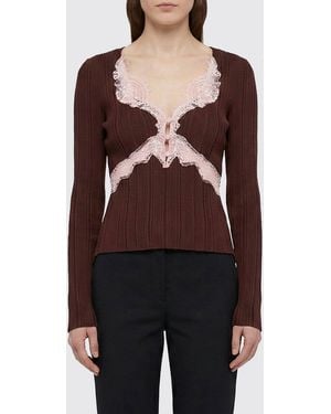 Self-Portrait Ribbed Viscose And Lace Top - Red