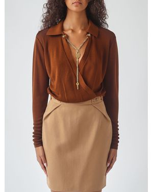 Elisabetta Franchi Blusa A Maniche Lunghe Con Dettagli - Marrone