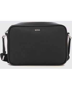 BOSS Saffiano Faux Leather Crossbody Bag With Lettering Logo - Black