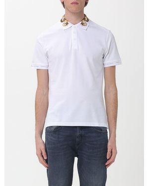Versace Jeans Couture Cotton Polo Shirt With Baroque Print Collar - White