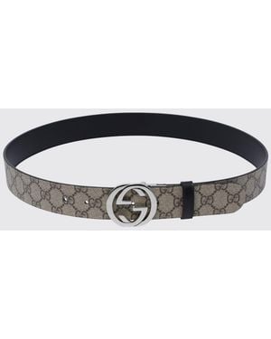 Gucci Reversible Gg Supreme Canvas And Leather Belt With Monogram Buckle - Multicolor