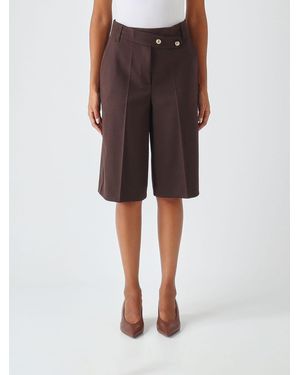 Pinko High-Waisted Knee-Length Wool Blend Shorts - Brown