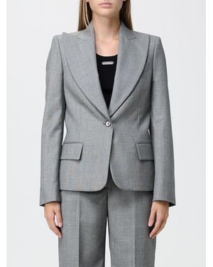 McQueen Single-Breasted Short Viscose Blazer With Peak Lapels - Gray