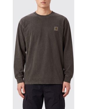 Carhartt Dropped Shoulder Long-Sleeved Cotton T-Shirt With Logo - Gray