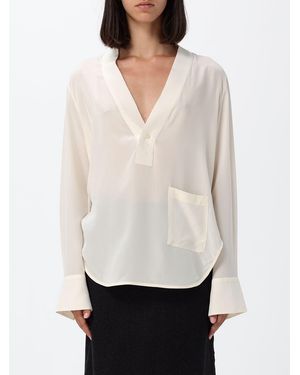 Victoria Beckham Silk V-Neck Blouse With Long Sleeves - White