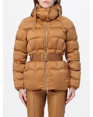 Elisabetta Franchi Short Quilted Puffer Jacket With Removable Hood And Belt - Brown
