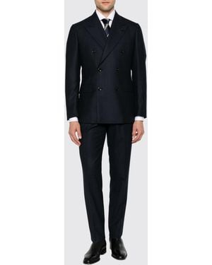 Lardini Traje De Doble Botonadura De Raya Diplomática En Lana Y Cachemir - Negro