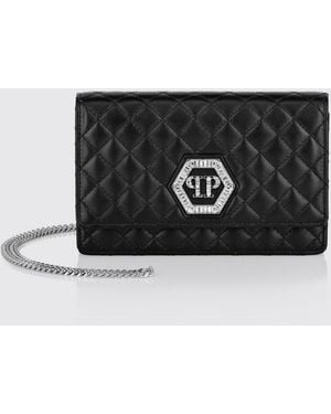 Philipp Plein Quilted Leather Bag With Rhinestone Monogram - Black