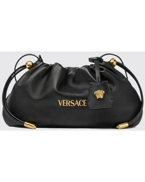 Versace Mini Tag Nappa Clutch - Black