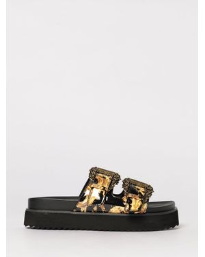 Versace Jeans Couture Patent Leather Baroque Print Sandals - Black