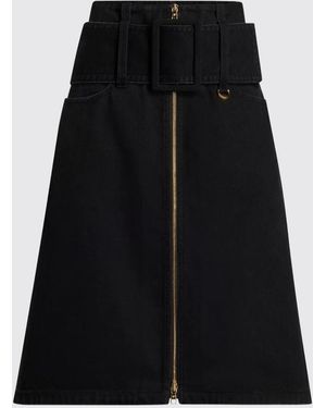 Patou Cotton Zipped Belted Midi A-Line Skirt - Black
