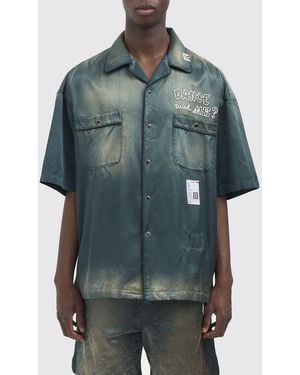 Maison Mihara Yasuhiro Camisa De Bolos De Satén Con Estampado De Eslogan Y Cuello Cubano - Verde