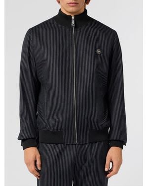 Philipp Plein Striped Virgin Wool Bomber - Black