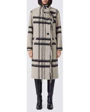 Isabel Marant Abrigo De Botonadura Sencilla De Mezcla De Lana A Cuadros Con Flecos - Gris
